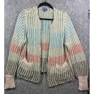 Democracy Colorful Striped Open Front Loose Knit Cardigan Sweater - Womens Large